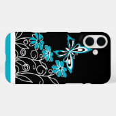 Opvallend Aqua Blue Butterfly en Flowers Case-Mate iPhone Case (Achterkant (horizontaal))