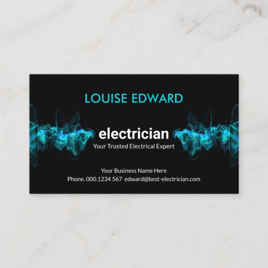 Opvallend blauw elektrisch bliksem-elektricien visitekaartje (Voorkant)