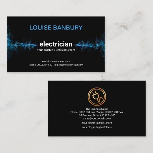 Opvallend Blauw Elektrische Bliksemelektricien Visitekaartje (Voorkant / Achterkant)
