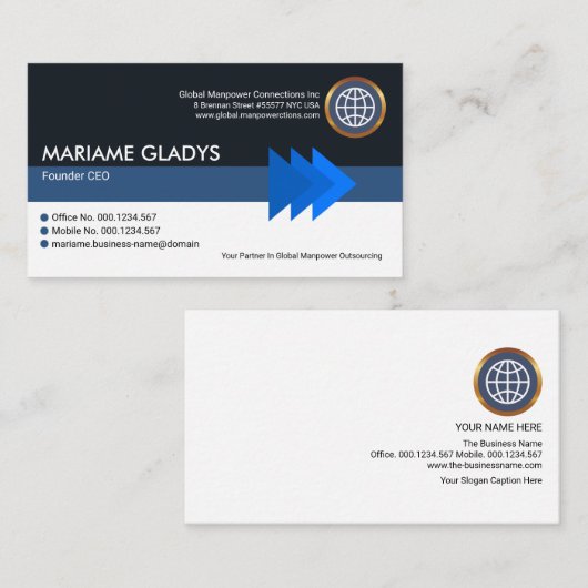 Opvallend Blauwe pijlpunten Stripe Column Founder Visitekaartje (Voorkant / Achterkant)