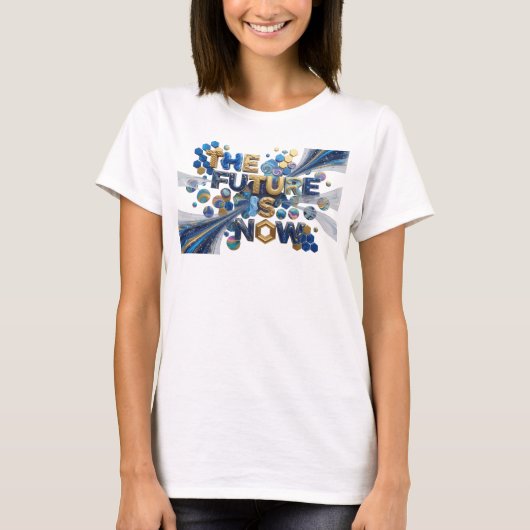 Opvallend blauwe THE FUTURE IS NOW Print T-shirt (Voorkant)