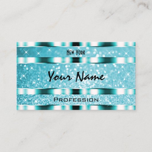 Opvallend Blauwgroen glitter lichtgevende fonkelst Visitekaartje (Voorkant)