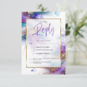 Opvallend Blauwgroen Paars Abstract maaltijdkeuze  RSVP Kaartje (Staand voorkant)