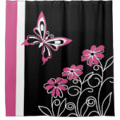 Opvallend: bleekroze vlinder en bloemen douchegordijn (Voorkant)
