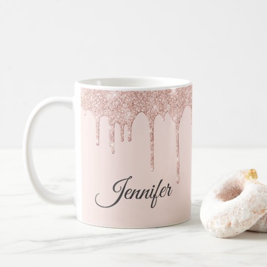 Opvallend Blush Roze Glitter Monogrammed Koffiemok (Met donut)