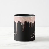 Opvallend Blush roze glitter op zwart monogrammen Mok (Midden)