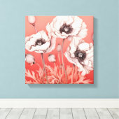 Opvallend contrast: witte klaprozen op rood canvas afdruk (Insitu (Houten vloer))