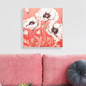 Opvallend contrast: witte klaprozen op rood canvas afdruk (Insitu (Woonkamer))