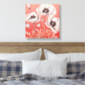 Opvallend contrast: witte klaprozen op rood canvas afdruk (Insitu (Slaapkamer))