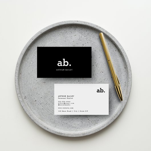 Opvallend eenvoudig: modern monogram zwart-wit visitekaartje