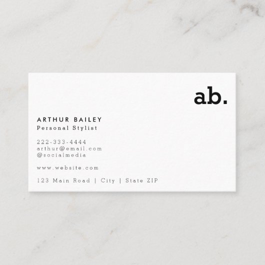 Opvallend eenvoudig: modern monogram zwart-wit visitekaartje (Voorkant)