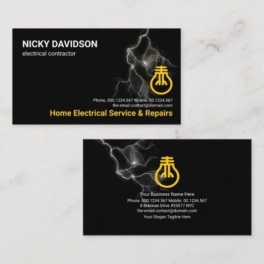 Opvallend elektrisch bliksem Storm Elektrisch Visitekaartje (Voorkant / Achterkant)