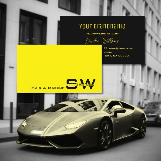Opvallend Geel en Zwart Eenvoudig met monogram Visitekaartje