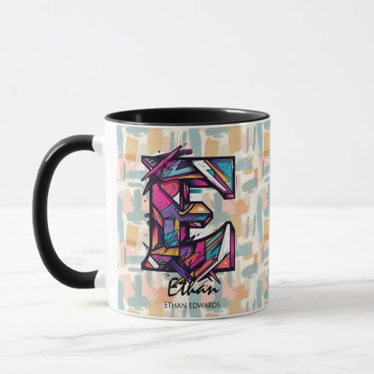 Opvallend Geometrisch Monogram Mok - E voor Ethan (Links)