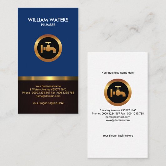 Opvallend goudpictogram Retro Blue Wood Grain Visitekaartje (Voorkant / Achterkant)