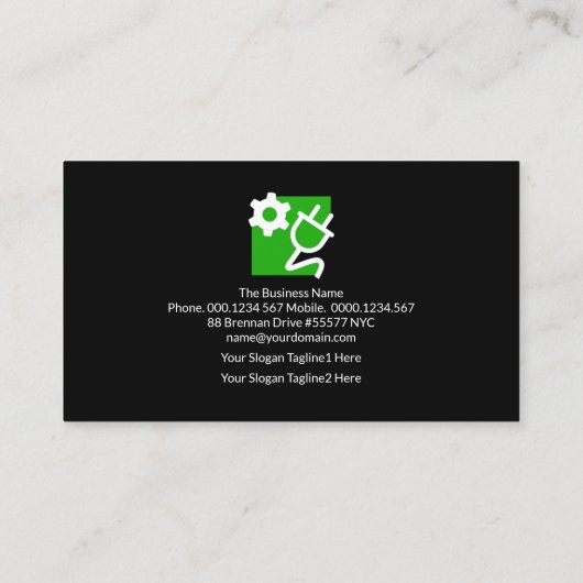 Opvallend groene elektrische bliksem-elektricien visitekaartje (Achterkant)