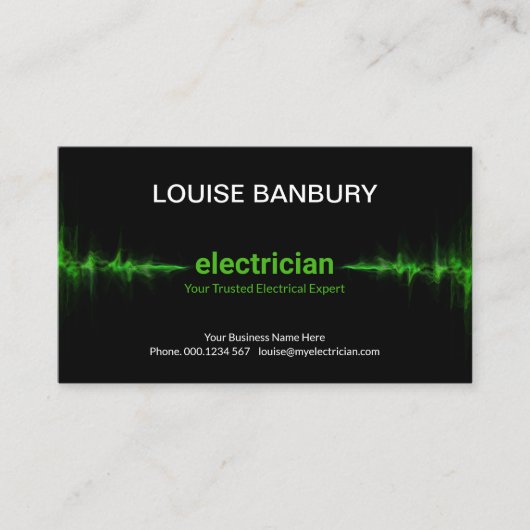 Opvallend groene elektrische bliksem-elektricien visitekaartje (Voorkant)