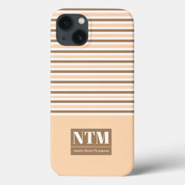 Opvallend grote witte initialen Strippes Beige Case-Mate iPhone Case