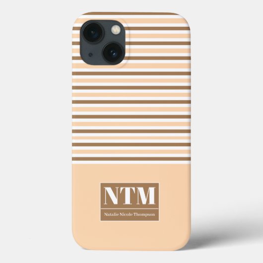 Opvallend grote witte initialen Strippes Beige Case-Mate iPhone Case (Achterkant)
