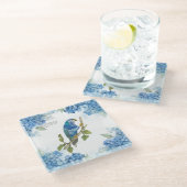 Opvallend handgeschilderd ultramarijn loriket glazen onderzetter (Schuin)