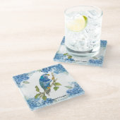 Opvallend handgeschilderd ultramarijn loriket glazen onderzetter (Schuin)