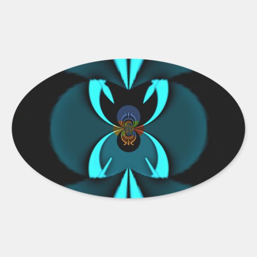 Opvallend hypermodern cyaan en zwart vectorontwerp ovale sticker (Voorkant)