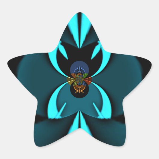 Opvallend hypermodern cyaan en zwart vectorontwerp ster sticker (Voorkant)