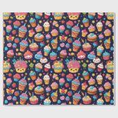 Opvallend Kawaii Verjaardagspatroon Cadeaupapier (Vlak)