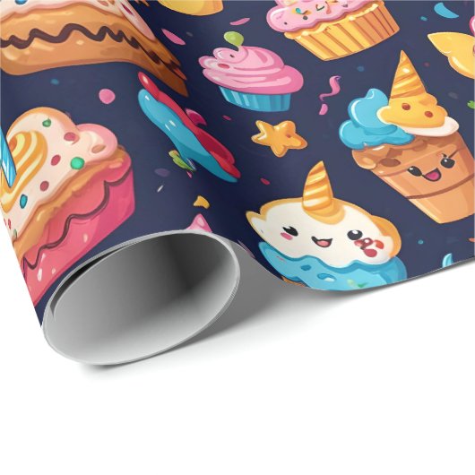 Opvallend Kawaii Verjaardagspatroon Cadeaupapier (Rol Hoek)