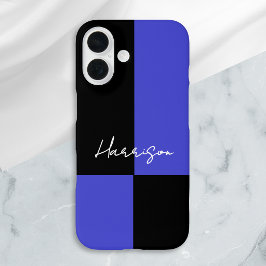 Opvallend Kleurblok Blauw en Zwart Persoonlijk iPhone 16 Hoesje