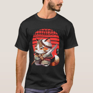 Opvallend krijger kat in traditionele pantser rode t-shirt