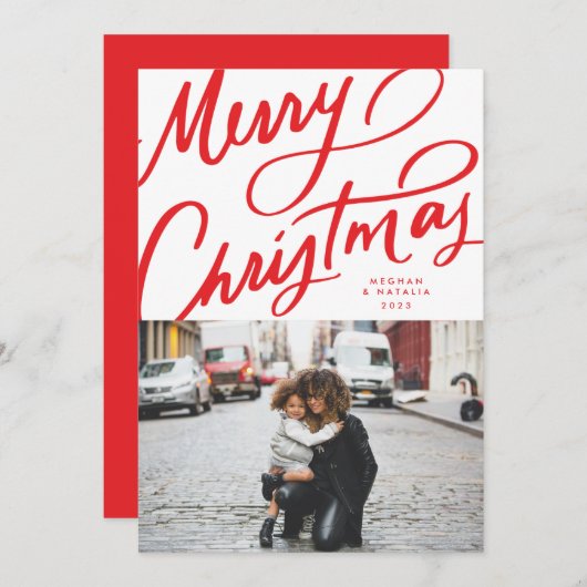 Opvallend leuk handgeschreven vrolijk kerstfeest feestdagenkaart (Voorkant / Achterkant)