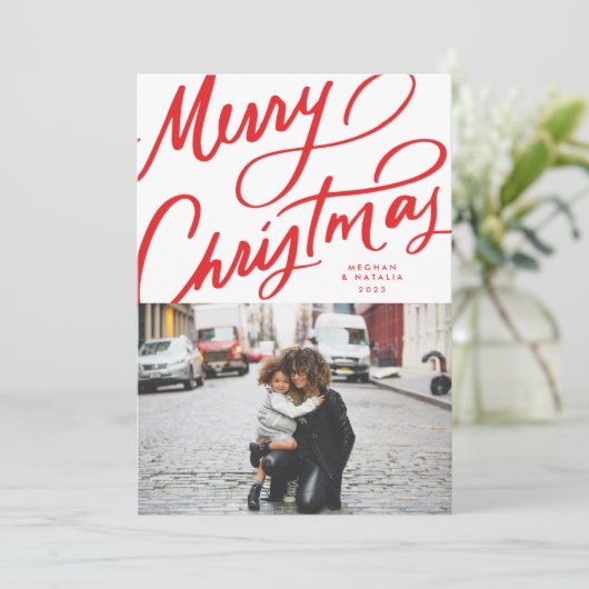 Opvallend leuk handgeschreven vrolijk kerstfeest feestdagenkaart (Staand voorkant)