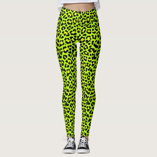Opvallend Lime Green Punk Rock Leopard print Leggings (Voorkant)
