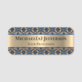 Opvallend Luxe Goud: Royal Blue Baroque Style Naamplaatje (Voorkant)