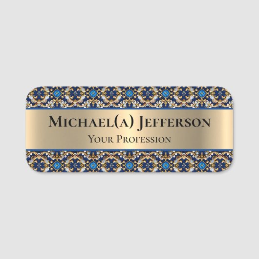 Opvallend Luxe Goud: Royal Blue Baroque Style Naamplaatje (Voorkant)