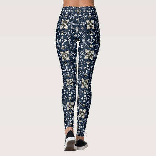 Opvallend marineslauw, Tan White Floral Pattern Leggings (Achterkant)