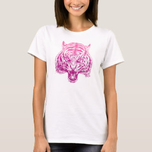 Opvallend met de hand getekende tijgerroze vrouwen t-shirt