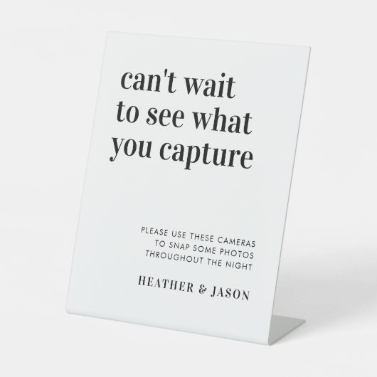 Opvallend modern bruiloft wegwerp camerabord reclamebord met voetstuk (Voorkant)
