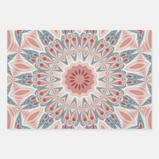 Opvallend Moderne Kaleidoscoop Mandala Fractal Art Inpakpapier Vel (Voorkant 2)