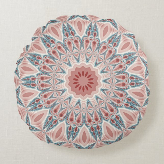 Opvallend Moderne Kaleidoscoop Mandala Fractal Art Rond Kussen (Voorkant)