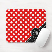 Opvallend monogram rode, zwarte en witte pooldots muismat (Met muis)