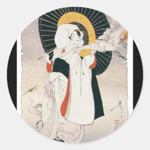 Opvallend mooi schilderij van Japanse vrouw Ronde Sticker