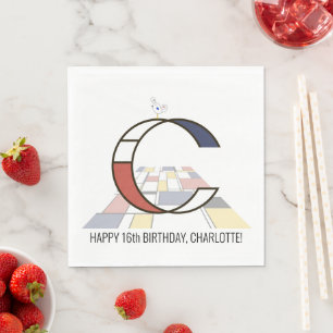 Opvallend neoplasticisme Style Monogram. Brief C Servet