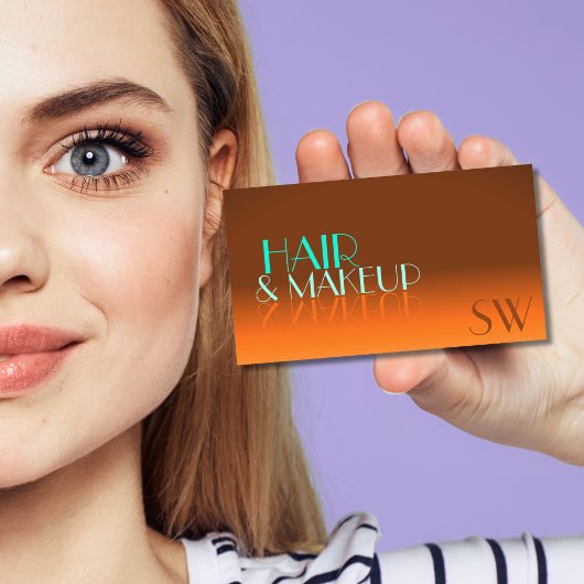 Opvallend Oranje en Blauwgroen spiegellettertype m Visitekaartje