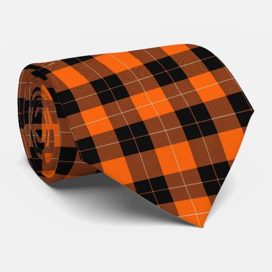 Opvallend oranje en zwart Buffalo Plaid Stropdas (Opgerold)