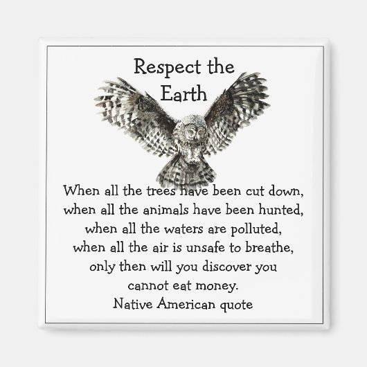 Opvallend Owl Respect de Aarde Native American Magneet (Voorkant)
