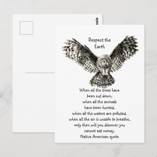 Opvallend owl Respect Earth Inheemse Amerikaanse C Briefkaart (Voorkant / Achterkant)