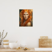 Opvallend portret van een roodharige vrouw lang ha poster (Keuken)