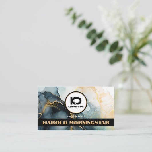 Opvallend rond logo en QR-code Indigo Goud Vloeiba Visitekaartje (Staand voorkant)